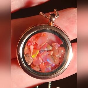 💖 30mm Gold Pendant w/ Pink Ethiopian Fire Opal Chips 2-5mm